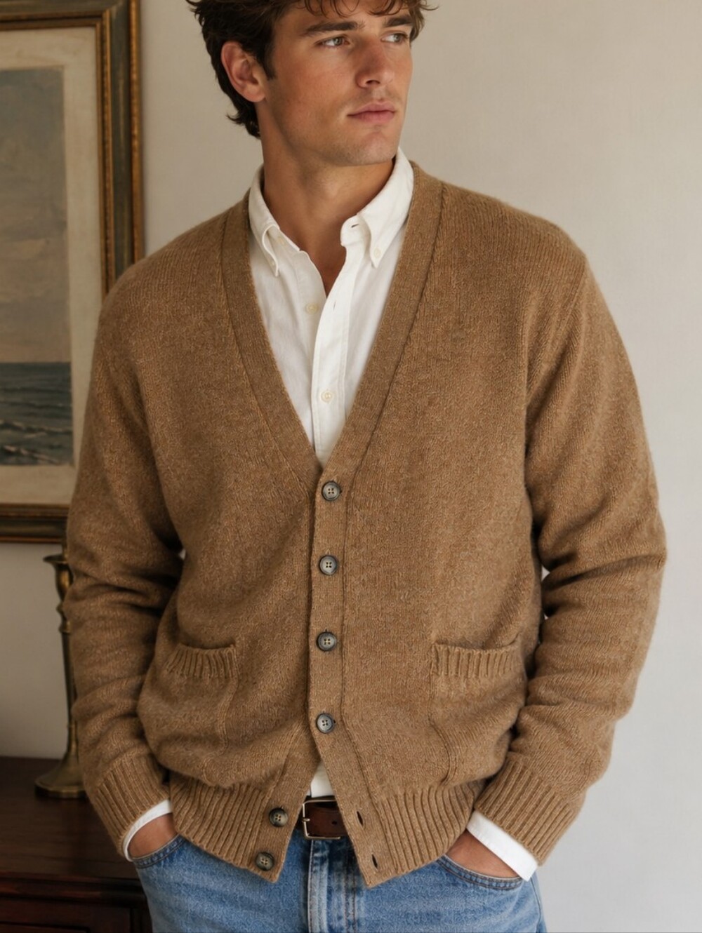 Vintage Puritan Men’s Shetland Wool Cardigan Brown Grandpa Sweater L USA